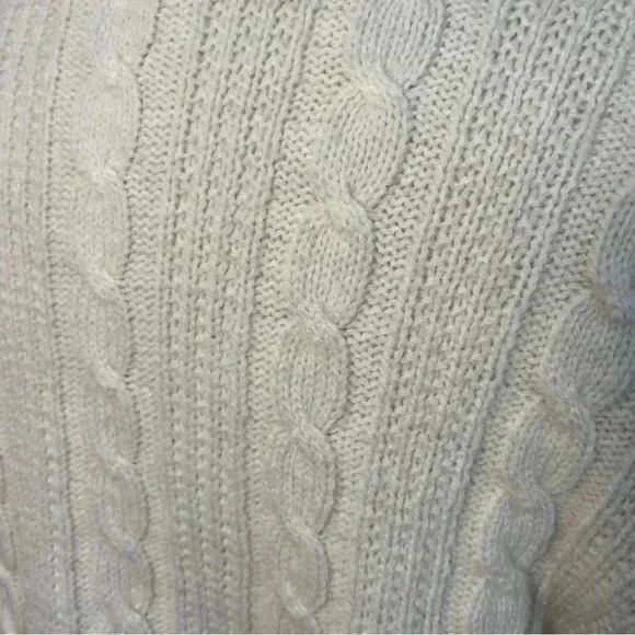 Vintage | Cableknit Collared Pullover Sweater - Cream / Sz M - Picture 5 of 8